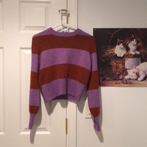 Orange purple crop sweater lantern sleeves